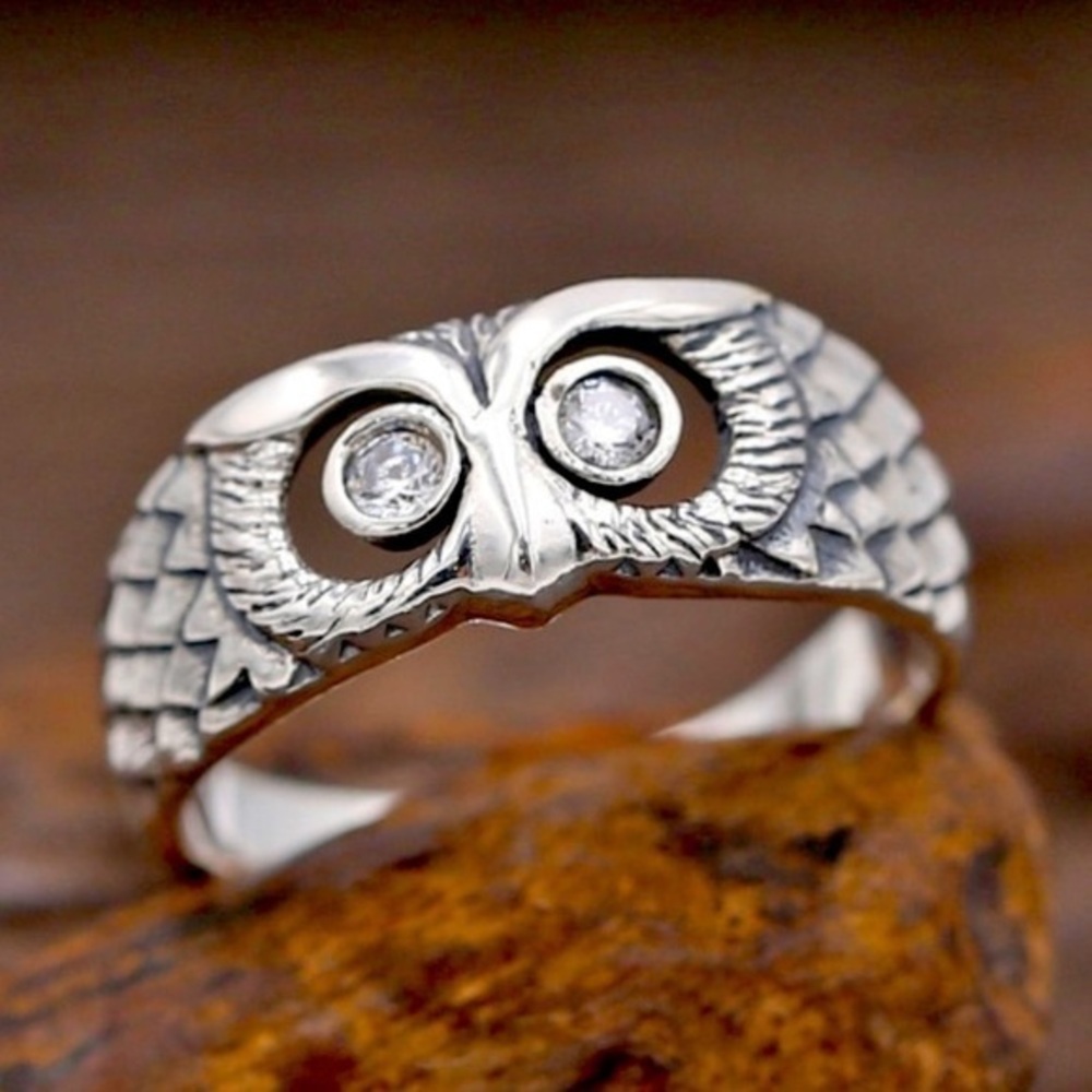 Vintage Owl Ring 925 sterling silver open size